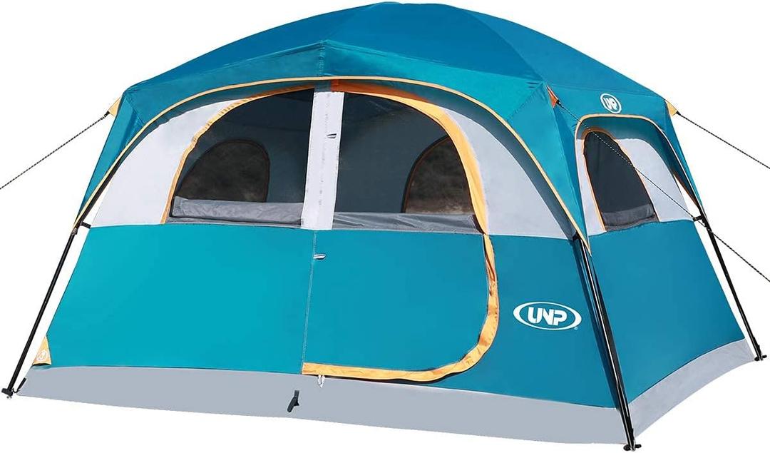 UNP Tents 6 Person Waterproof Windproof Easy Setup,Double Layer Family Camping Tent with 1 Mesh Door & 5 Large Mesh Windows -10'X9'X78in(H) (10 ft x 9ft x 78 inch, blue)