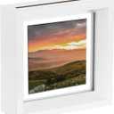 MECCANIXITY Floating Frame, 4 x 4 Inch Natural Wood Pictures Frames for Pressed Flowers Standing Wall Hanging Picture Collection, White