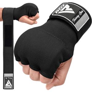 RDX Gel Boxing Hand Wraps Inner Gloves Men Women, Quick 100cm Long Wrist Straps, Elasticated Padded Fist Under Mitts Protection, Muay Thai MMA Kickboxing Martial Arts (Medium, Black)