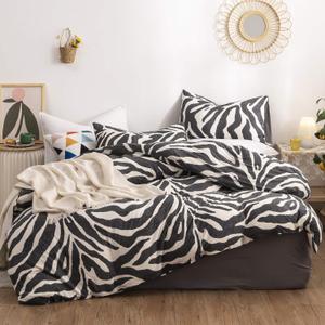 Zebra Duvet Cover Set Queen 100% Cotton Black and White Animal Print Bedding 1 Leopard Comforter Cover Full with Zipper Ties 2 Pillowcases for Kids Teens Boys Girls Women