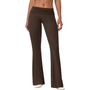 Flare Leggings for Women Fold Over Yoga Pants Stretch Bell Bottom Y2K Lounge Casual Sweatpants (Medium, Brown)