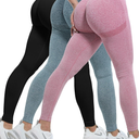 3Piece Workout Leggings Sets for Women, Gym Scrunch Butt Butt Lifting Seamless Leggings, Size L