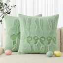 AVOIN colorlife Easter Rabbits Green Embroidery Throw Pillow Covers, 18 x 18 Inch Bunny Soft Plush Faux Fur Jacquard Cushion Case Decoration for Sofa Couch Set of 2
