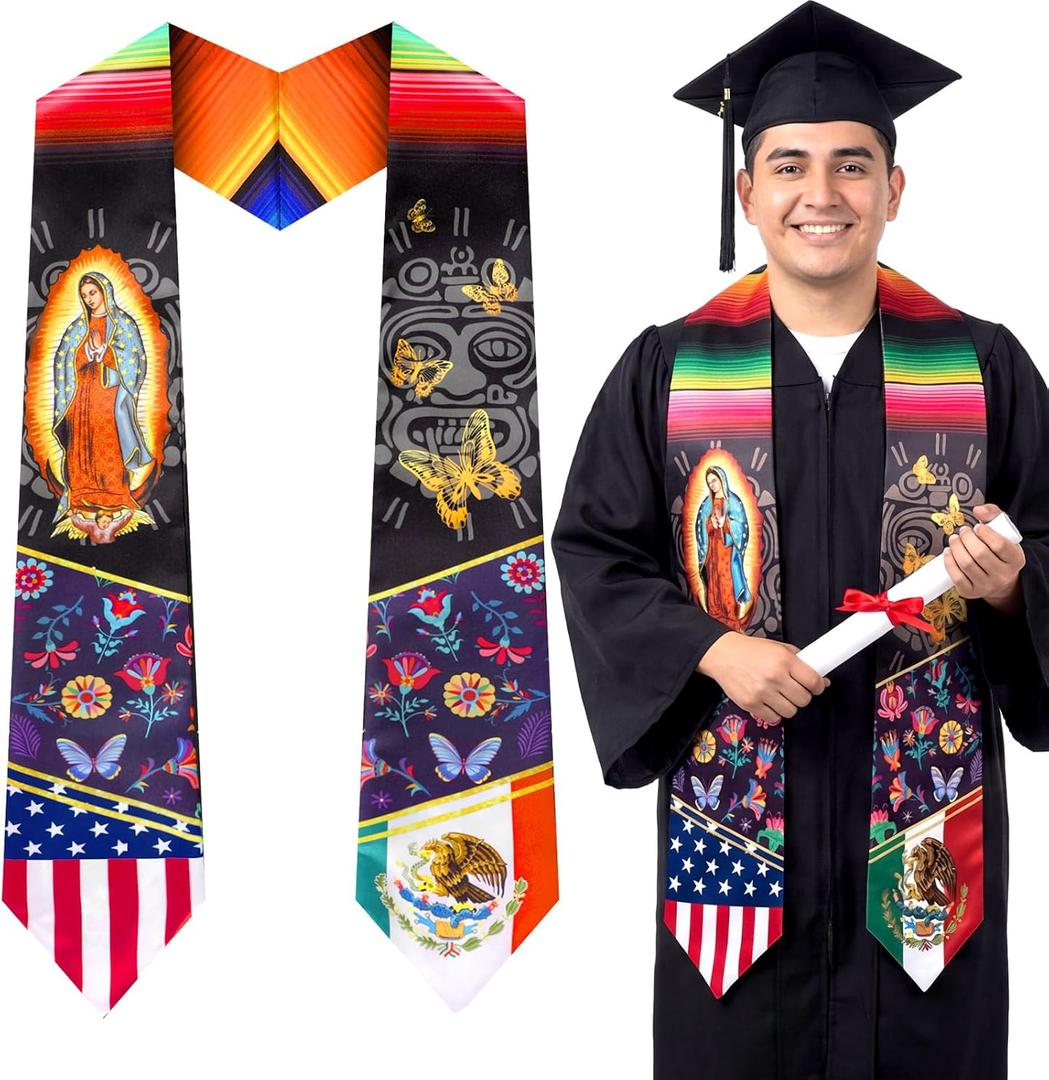 Berlune Graduation Stole Sash Class of 2026 Mixed Flag Grade Sash 72 Inch Our Lady of Guadalupe Honor Stole for Graduation