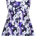 DANIFY Womens Plus Size Swimsuits Tankini Swimdress Cover Up Swimwear Two Piece Bathing Suit Retro Skirted Swim Dress (Blue, XL)