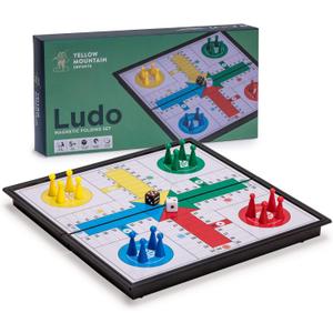 Magnetic Ludo Travel Game Set  9.8" Folding Board for Classic Portable Strategy Play  Yellow Mountain Imports