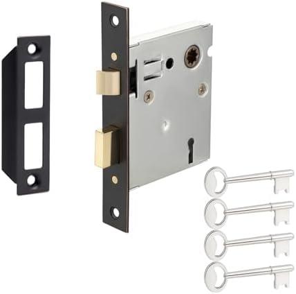 Old Mortise Lock Replacement Parts - Vintage Style Indoor Mortise Lock Assembly Kit with Antique Skeleton Keys and Reversible Latch Bolt, Oil Rubbed Bronze Plated Finish, Set of 2