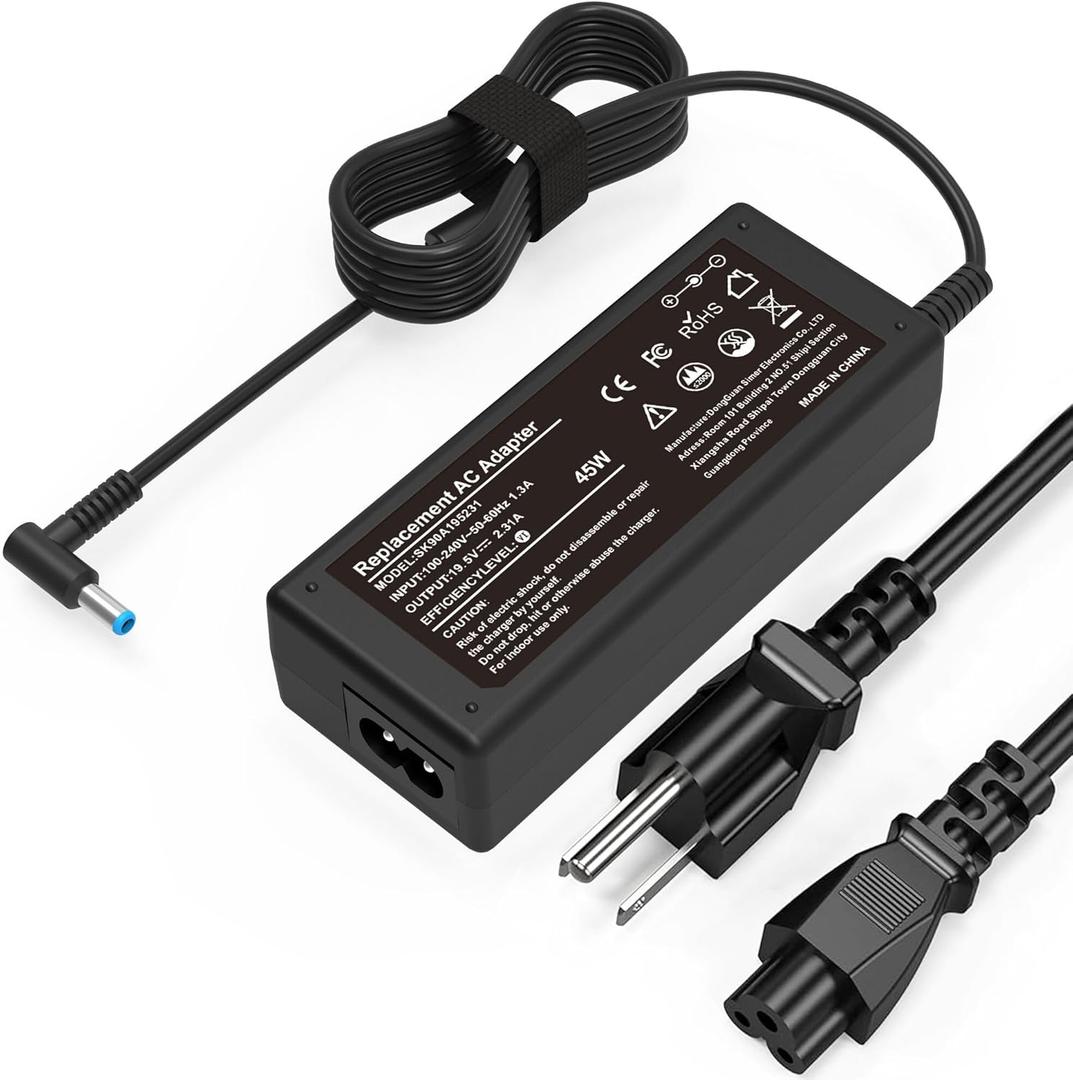 45W Charger Compatible with HP Laptop Charger Blue Tip 4.5mm,741727-001 TPN-C125 HSTNN-LA40 HSTNN-DA40 854054-002 HSTNN-CA40 740015-002 740015-003 740015-004 15-f387wm 15-f272wm 15-f233wm