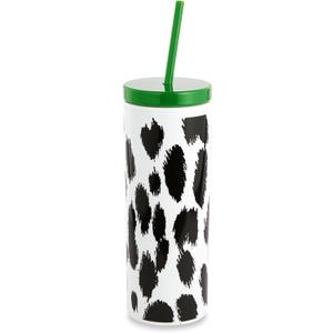 kate spade new york Insulated Tumbler with Reusable Straw, Leopard Print 24 Ounce Acrylic Travel Cup with Lid, Modern Leopard