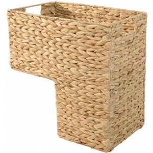 Woven Stair Baskets with Cut Out Handles - Natural Water Hyacinth Storage Organizer Bin for Wooden & Carpeted Stairs, Home Clutter Reducing Shelf Decor (Natural color)