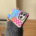 Compatible with iPhone 14 Plus Case, Cute Fashion Aesthetic Colorful Checkered Pattern Cover for Women, Shockproof Soft TPU and Hard PC Protective Phone Case for iPhone 14 Plus 6.7"