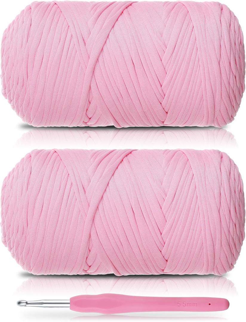 2 Pack T-Shirt Yarn - Together 800g/236 Yards Elastic Fabric Crochet Cloth T-Shirt Yarn, Thick Hand Knitting Yarns for Crocheting Bags/Rugs/Baskets/Craft Project (Modern, Pink)