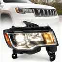Right Halogen Headlight Assembly for 2017-2021 Jeep Grand Cherokee | Passenger Side Headlamp Chrome Housing Replacement for 68266647AD