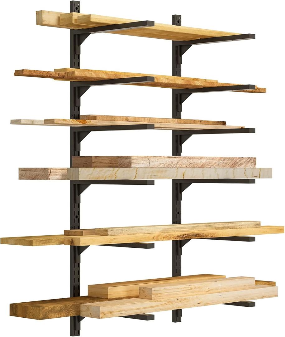 Wood Organizer Metal Rack - 6-Tier Detachable Lumber Storage Metal Rack & Adjustable Wall Mount Wood Storage Lumber Organizer Rack for Garage Basement Shed Or Workshop