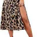 LYANER Women's Casual Boho Printed High Waist Side Split Hem Zipper Midi Skirt (X-Small, Black)