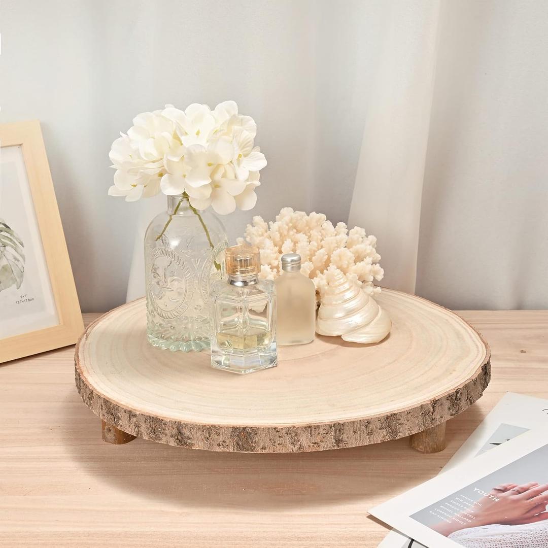 WILLOWDALE Wood Cake Stand for Dessert Table, Fit for 11 Inches Cake, Wedding Cake Stand Farmhouse Serving Tray for Party, Wood Slice Round Cake Holder Rustic Decor Table Centerpieces for Dining Room