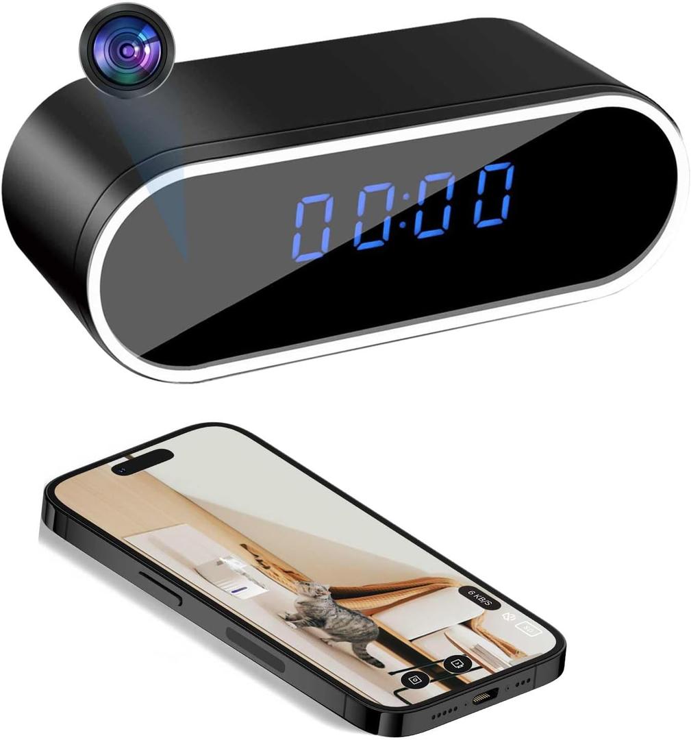 HKFUG WiFi Clock Camera Wireless 1080P HD Hidden Cameras Nanny Cam with Night Vision, Motion Detection Surveillance Cameras for Home, Pets, Office