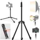 6.4ft Photography Light Stand, Lusweimi Extendable Aluminum Light Tripod, Portable Studio Lighting Tripod with 1/4'' Screw and Folding Legs for Strobe Light, Monolight, Softbox, Cameras, Flash Light