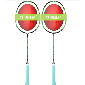 YODIMAN Set of 2 Ultralight Badminton Rackets (74 g) - Graphite Frame Material & Shaft Material - Highly Flexible, Canopy up to 28 lbs - For Training and Competition