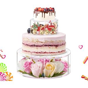 2PCS Acrylic Fillable Cake Stand with Lace Paper Doilies, Clear Round Cylinder Display Riser Display Box, Decorative Centerpiece for Wedding Birthday Party Display(6Inch, 10Inch)