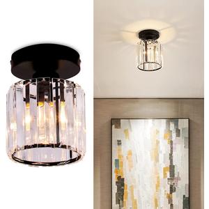 FRIXCHUR Mini Crystal Chandelier Modern Ceiling Light Semi Flush Mount Ceiling Lighting Fixture Modern Crystal Ceiling Lamp for Hallway Kitchen Island Dining Room Bedroom Bar Black E26 Socket