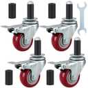 Finnhomy 3 Inch Caster Wheels for Prep Table Set of 4 Heavy Duty Swivel Expanding Stem Casters Fit 7/8" and 1" Tube Leg Industrial Locking Wheels for Stainless Steel Table/Cart/Worktable Leg, Red