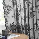 Black Lace Curtains - 72 Inch Length, 2 Panels Sheer Floral Curtains for Living Room, Bedroom, Kitchen - Rod Pocket, Light Filtering, Victorian, Goth, Shabby Chic Decor, 52x72