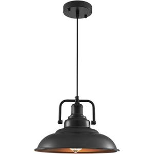 Black Pendant Light 12 Inch,Farmhouse Pendant Lights Kitchen Island, Industrial Metal Hanging Lamp for Kitchen Barn Dining Room Bedroom Hallway, 1 Pack