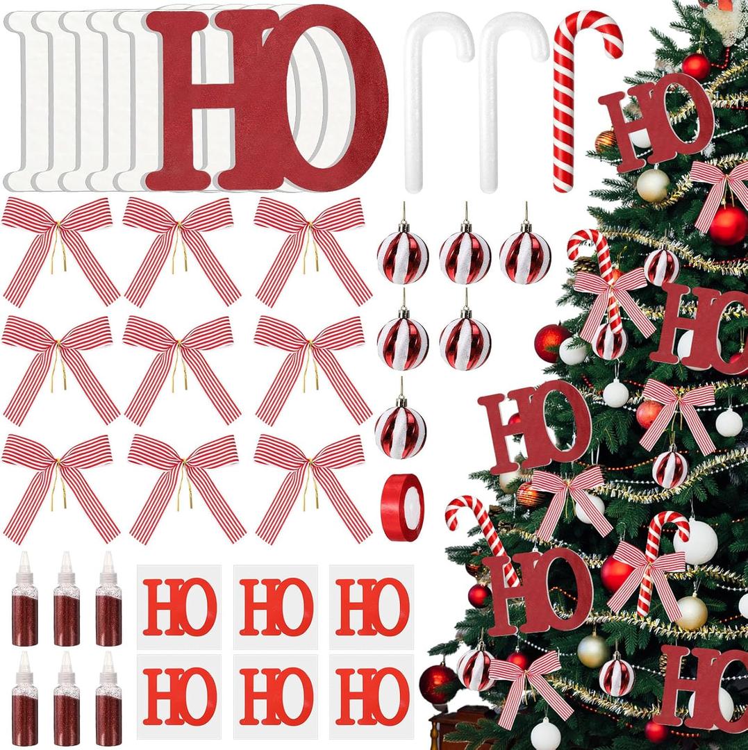 Roowest 37 Pcs Christmas HOHOHO Decorations DIY Foam Hanging Peppermint Ornaments for Christmas Tree Candy Lollipop Craft for Xmas Tree Home Supplies