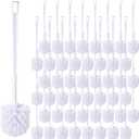 Mimorou 50 Pcs White Toilet Brush, Bathroom Toilet Bowl Brush, Soft Bristle Long Handle Plastic Toilet Scrubber for Bathroom