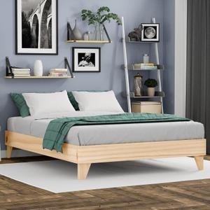 eLuxury Supply Wooden Platform Bed Frame King Size, Natural - Low Profile, No Box Spring Needed, Easy Assembly, Wooden Modern Minimalist Style
