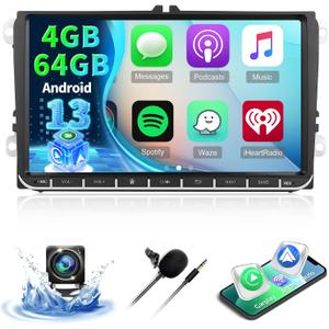 [4G+64G] Android Car Radio for VW Jetta Passat Seat Golf Tiguan Beetle, 9 inch Touch Screen Volkswagen Jetta Stereo, Carplay/Android Auto/32 EQ Audio/SWC +AHD Backup Camera