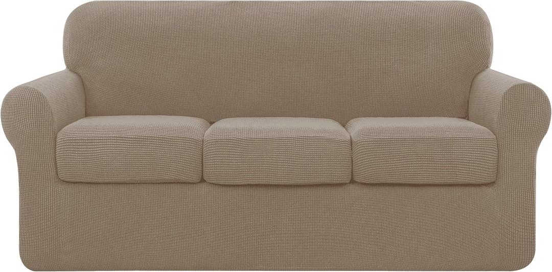 3-Seater Sofa Cover with 3 Separate Cushion Covers, Stretch Sofa Slipcover Replacement Furniture Protector (Sofa, Sand)