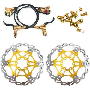 Zoom Hydraulic Disc Brakes Mountain Bike Sets MTB Front & Rear Set with Floating Disc Rotor 160mm & Color Bolts (Gold)