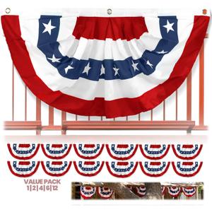 Anley US National Pleated Fan Flag, 1.5x3 ft American Bunting Flag Patriotic Stars & Stripes - Sharp Color and Fade Resistant - Canvas Header and Brass Grommets - United States 1.5 x 3 Feet Half Fan Banner