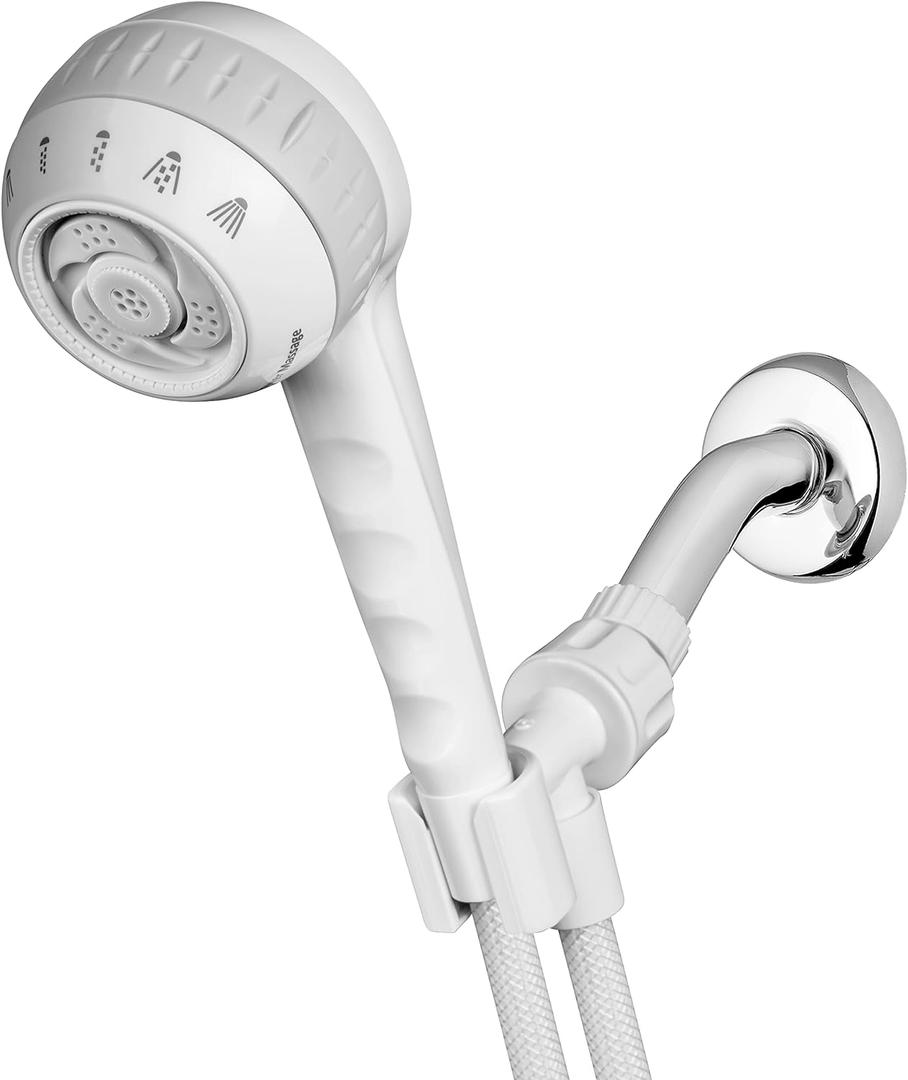 Waterpik Cabezal de ducha de masaje original con manguera de 5 pies, incluye aerosoles de masaje y 6 modos, fcil instalacin de bricolaje, 1.8 GPM, blanco, SM-651E