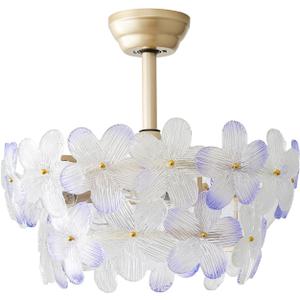 Gold Crystal Fandelier Ceiling Fans with Lights, 20" Gold Flower Chandelier Ceiling Fan with Light Remote Control, Caged Mid Century with 6 Speeds for Bedroom, Nursery, Living Room (Purple)