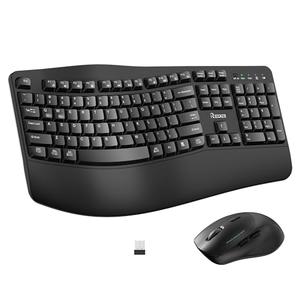 Wireless Keyboard and Mouse Combo,2.4G Full Size Wave Keys Ergonomic Keyboard with Wrist Rest for Natural Typing, 3 DPI Adjustable Ergonomic Silent Mouse for Computer/Laptop/Windows/Mac (Black)