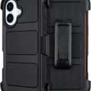 for Defender Phone Case iPhone 16 Case with Belt Clip, for Shockproof iPhone 16 Case Rugged, 2 Layers of Sturdy for iPhone16 Cases Heavy Duty, Military-Grade Cover for iPhone 16Case Black & Orange