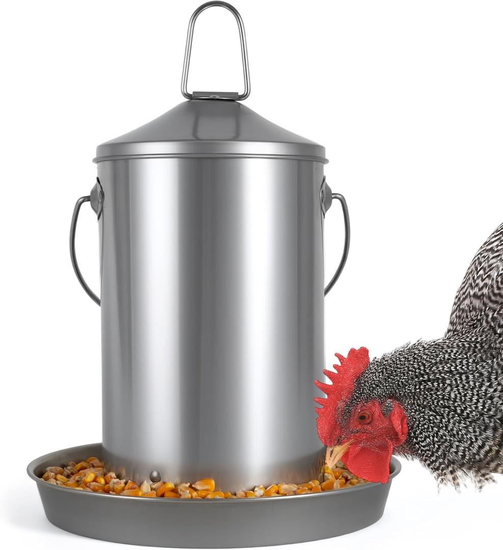 6.6lb Stainless Steel Hanging Chicken Feeder, Metal No Waste Poultry Feeder, Rustproof, Reusable, Long-Lasting, Gravity Feed Chicken Coop Accessories for Chicken, Geese, Duck, Hens, Rooster, Chick