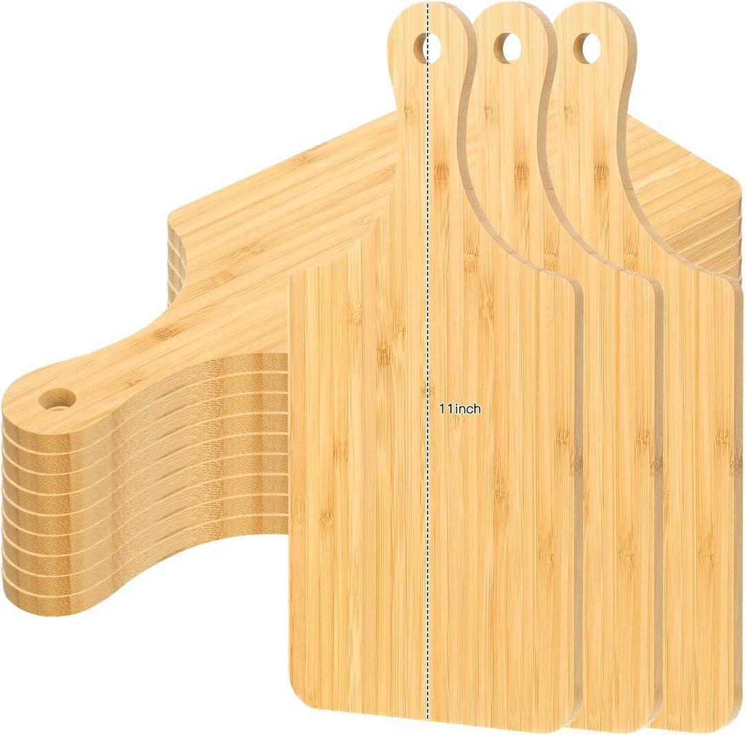 Zubebe 12 Pcs Bulk Wood Cutting Board with Handle Cutting Board for Laser Engraving, 11" x 5" Bamboo Serving Trays Charcuterie Trays for Customized Wedding Housewarming Mom Christmas Gift Party Favor