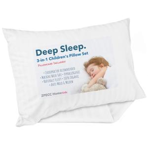 ZPECC Toddler Pillow with Pillowcase - 13x18 Organic Cotton Hypoallergenic Kids Pillow, Baby Essentials for Travel Crib Daycare Stroller (Intended for Age 2 and up) White Stripe (2 Piece Set)
