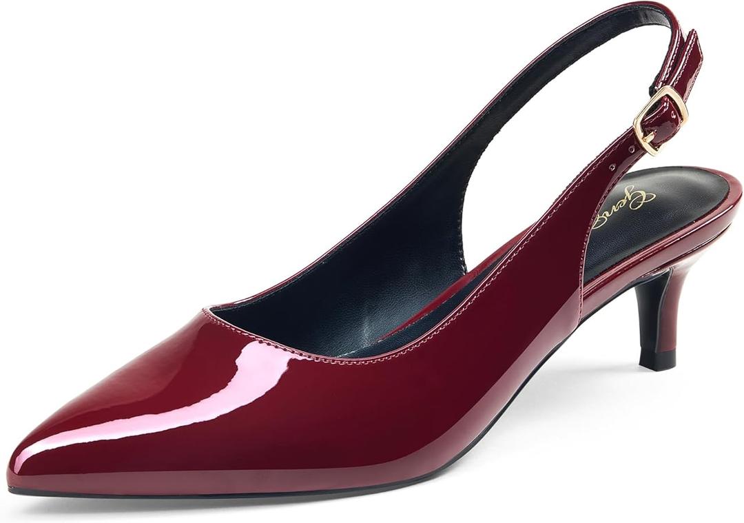 GENSHUO Low Kitten Heels Women's Slingback Dressy Pumps Pointed Closed Toe Ankle Strap Elegant Wedding Pumps Formal Comfortable Shoes, Size 11