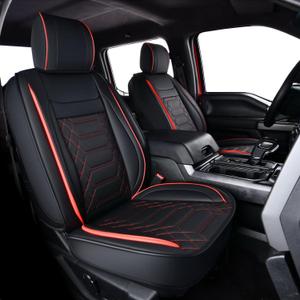 RISINGSTAR Silverado Sierra Faux Leather Seat Covers, Fit for 2019-2025 Chevy Silverado GMC Sierra 1500 and 2020-2025 2500HD 3500HD Crew Cab(Full Set, Black&Red)