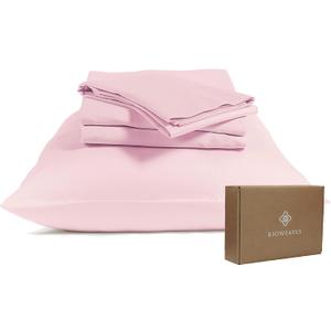 BIOWEAVES 100% Organic Cotton Sheets, 300 Thread Count 4-Piece GOTS Certified Bed Sheet Set Fits Mattress Upto 17" Deep Pocket, Soft & Silky Sateen Weave (Queen, Blush Pink)