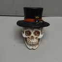 Halloween Skull Decorations Outdoor Solar Light, Spooky Red Eyes Skull Figurine with Hat & Black Cat, Skulls Halloween Decor for Yard,Lawn,Party,Garden & Graveyard