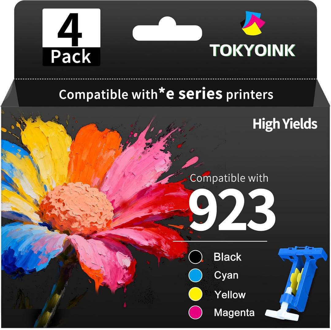 TOKYOINK 923 Ink Cartridges Combo Pack 4 Pack Replacement for HP923 923 Ink Cartridges for OfficeJet 8120 8122e 8123 OfficeJet Pro 8130 8135e 8138e 8139e Printer Latest Version Without Chip 4 Pack