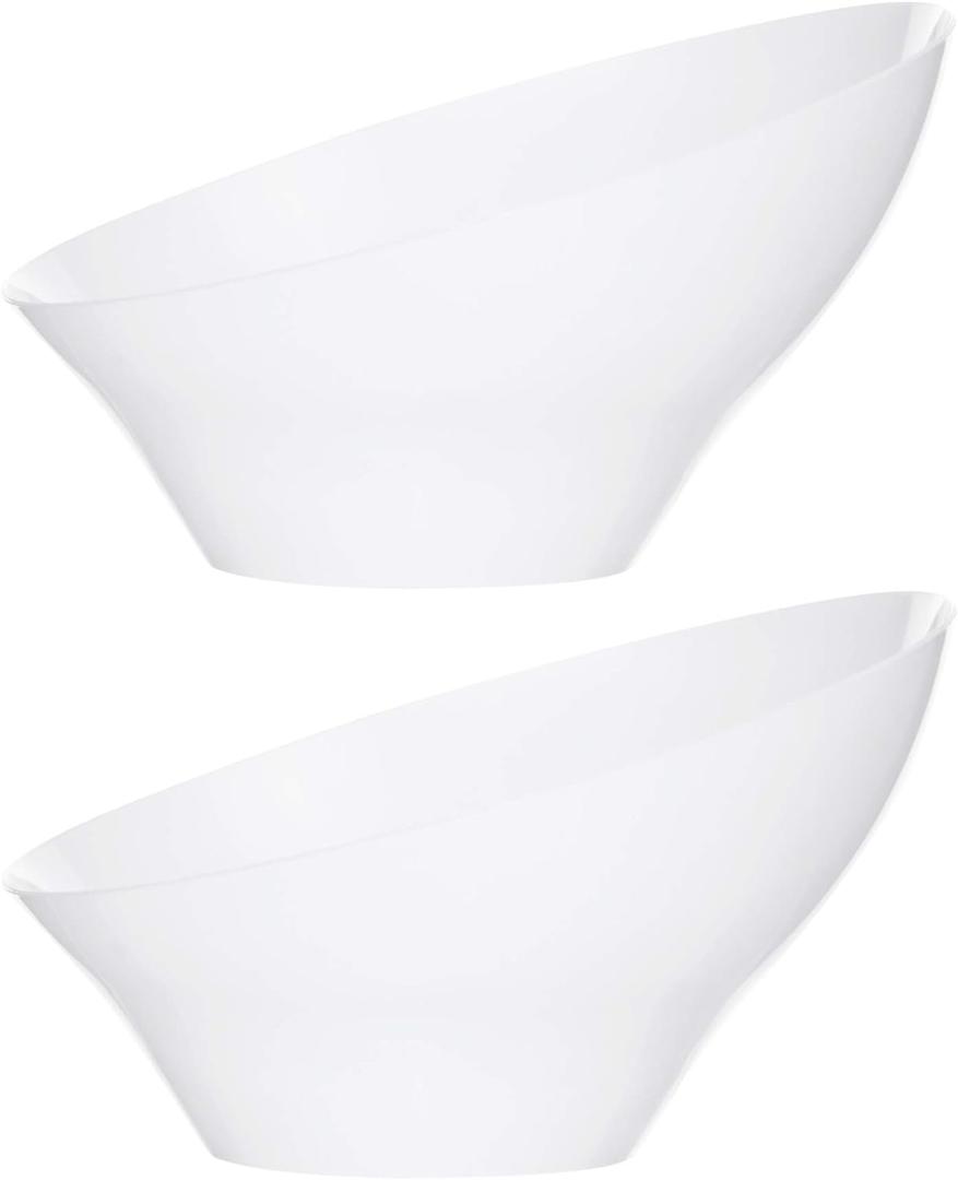 PLASTICPRO Disposable Angled Plastic Bowls Round Medium Serving Bowl, Elegant for Party's, Snack, or Salad Bowl, White, Pack of 4