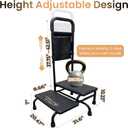 Two Step Stool with Handle for Elderly, 350 lbs Capacity, Heavy Duty Rv Steps with handrail Bed Step for High Beds, Adjustable 5-Level Handrail, Non-Slip Wide Steps, Non-Skid Feet