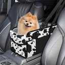 Portable Dog Car Seat for Small Dogs - Adjustable Safety Leash, Washable Cushion & Storage Pocket - Pet Booster Seat for Car Travel- Cow Pattern
